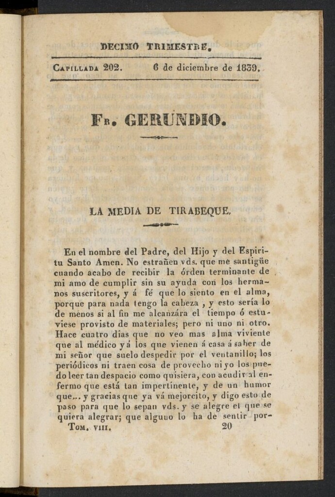 Miniatura de Fr. Gerundio: periódico satírico de política y costumbres del 6 de diciembre de 1839, capillada 202