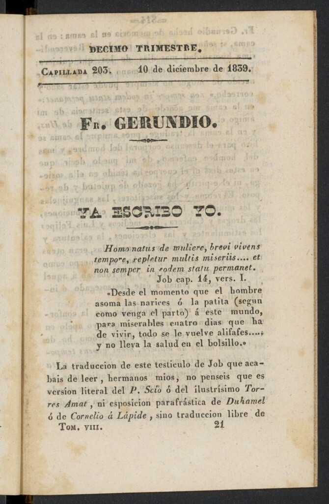 Miniatura de Fr. Gerundio: periódico satírico de política y costumbres del 10 de diciembre de 1839, capillada 203