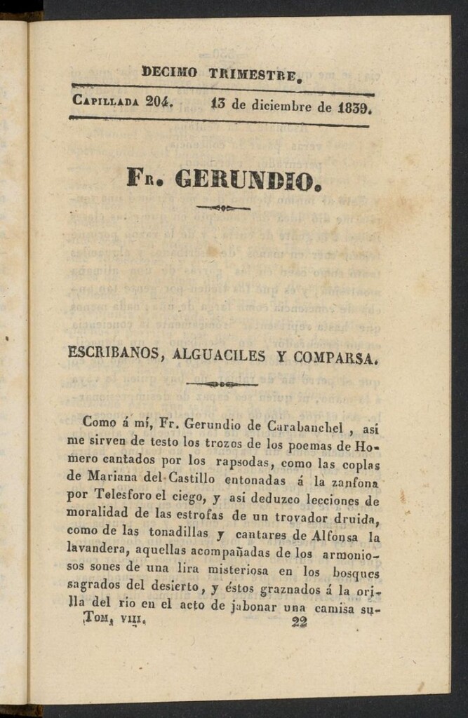 Miniatura de Fr. Gerundio: periódico satírico de política y costumbres del 13 de diciembre de 1839, capillada 204