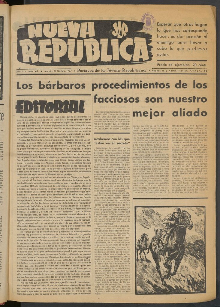 Miniatura de Nueva República : portavoz de los Jóvenes Republicanos de Izo del 27 de noviembre de 1937