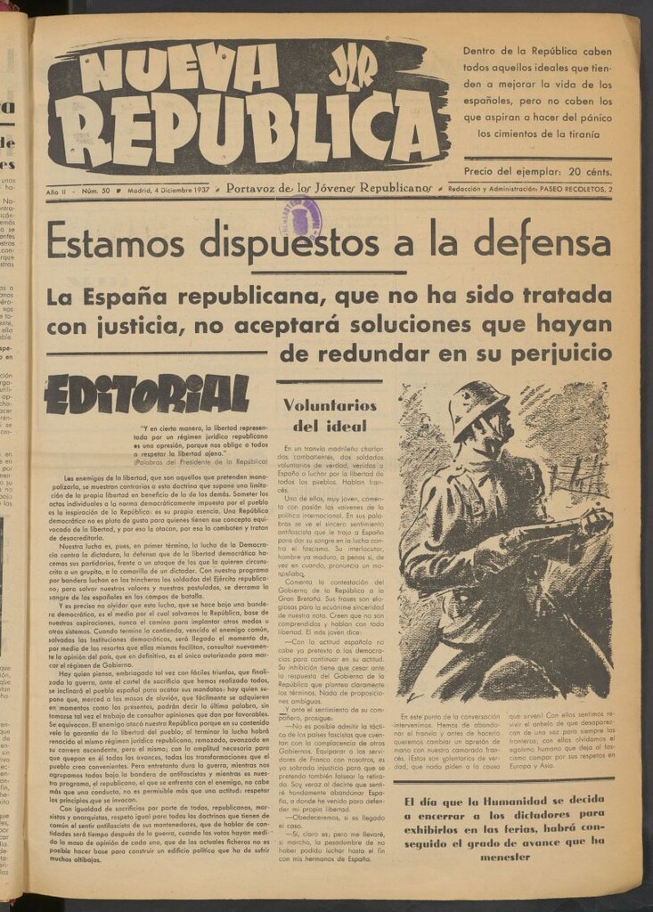 Miniatura de Nueva República : portavoz de los Jóvenes Republicanos de Izo del 4 de diciembre de 1937