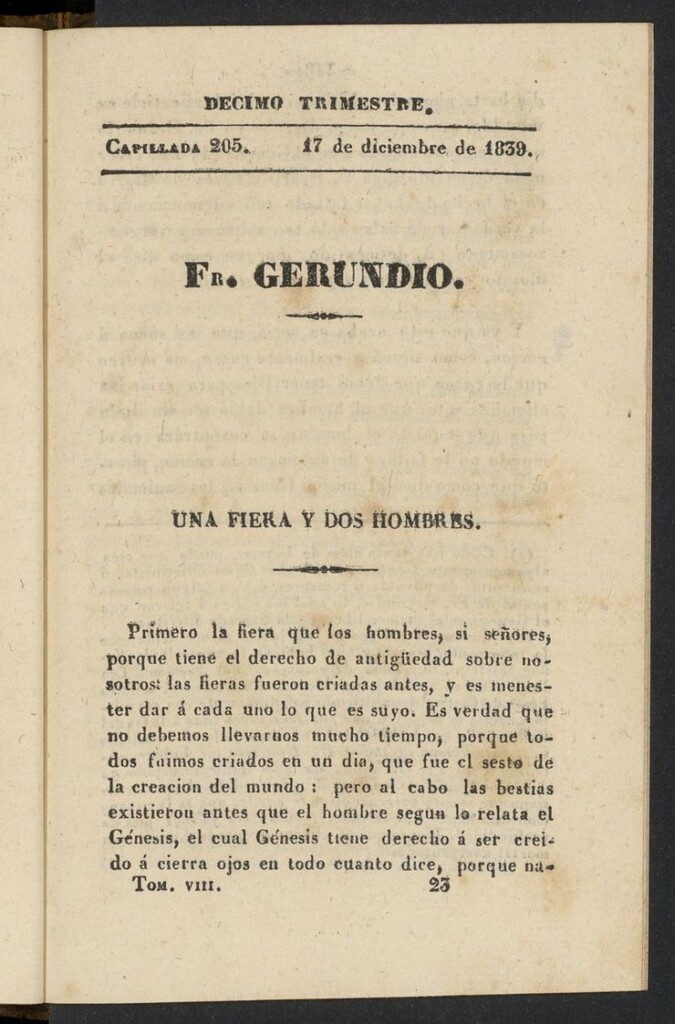 Miniatura de Fr. Gerundio: periódico satírico de política y costumbres del 17 de diciembre de 1839, capillada 205