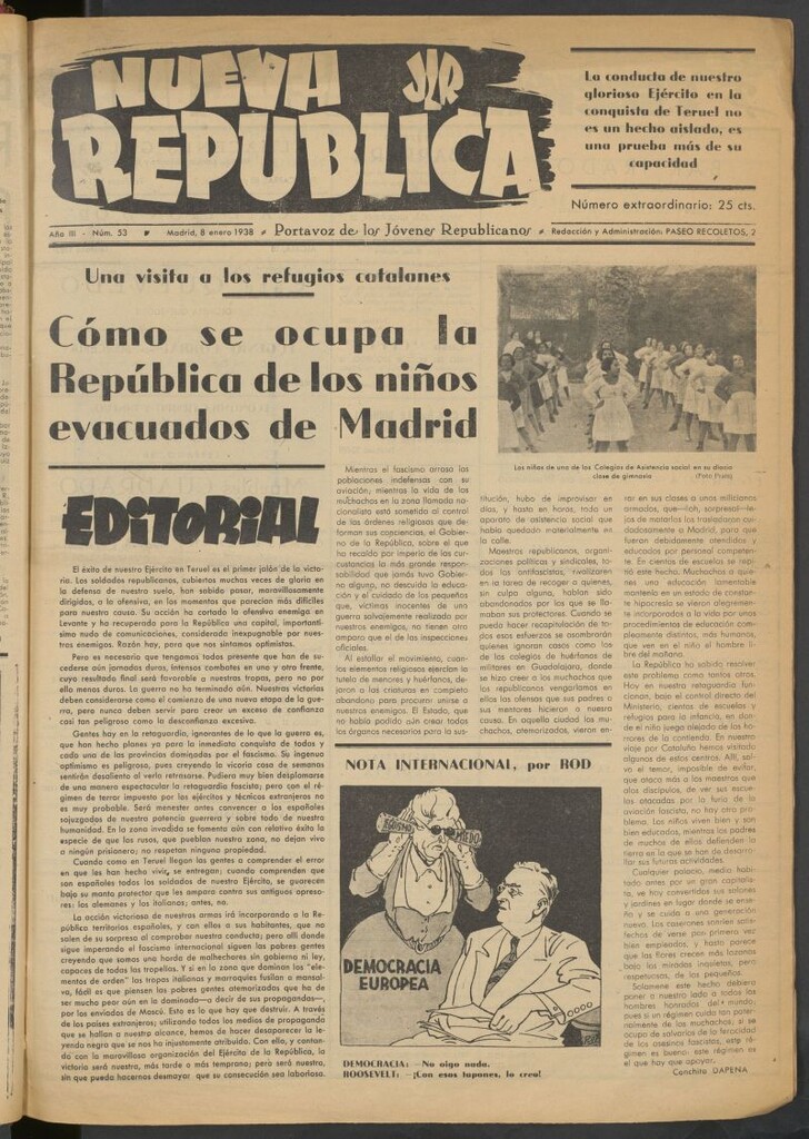Miniatura de Nueva República : portavoz de los Jóvenes Republicanos de Izo del 8 de enero de 1938