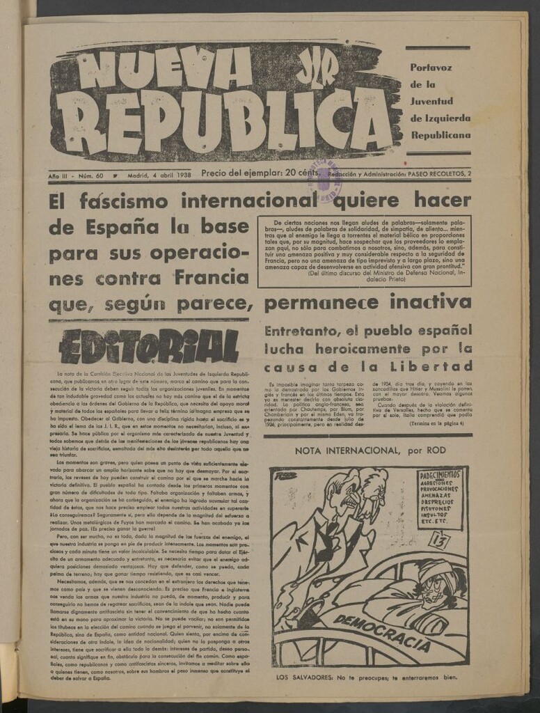 Miniatura de Nueva República : portavoz de los Jóvenes Republicanos de Izo del 4 de abril de 1938