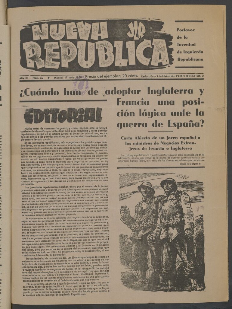 Miniatura de Nueva República : portavoz de los Jóvenes Republicanos de Izo del 17 de junio de 1938