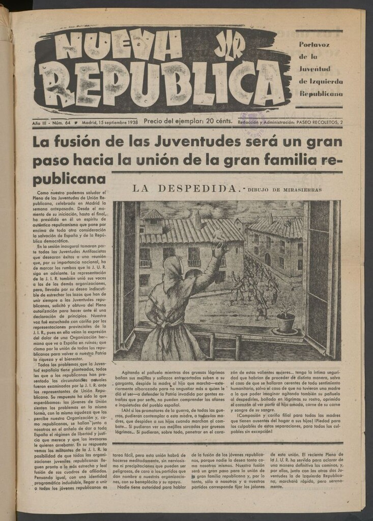 Miniatura de Nueva República : portavoz de los Jóvenes Republicanos de Izo del 15 de septiembre de 1938