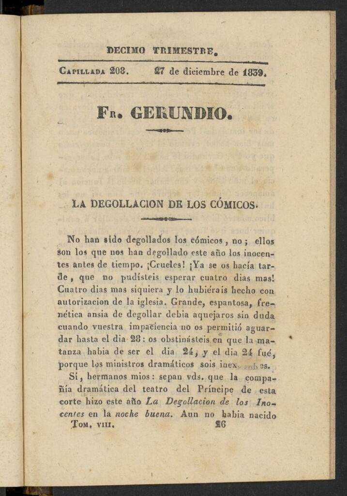 Miniatura de Fr. Gerundio: periódico satírico de política y costumbres del 27 de diciembre de 1839, capillada 208