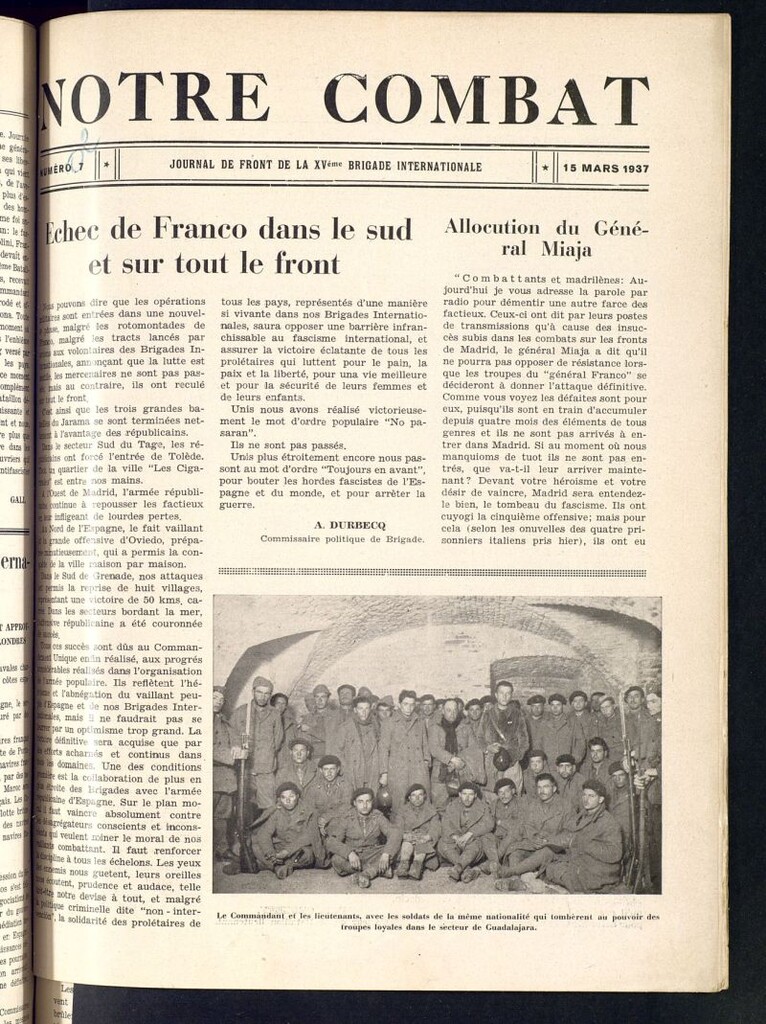 Miniatura de Notre Combat : Journal de Front en Espagne de la XVeme Brigade Internationale. 15 mars 1937