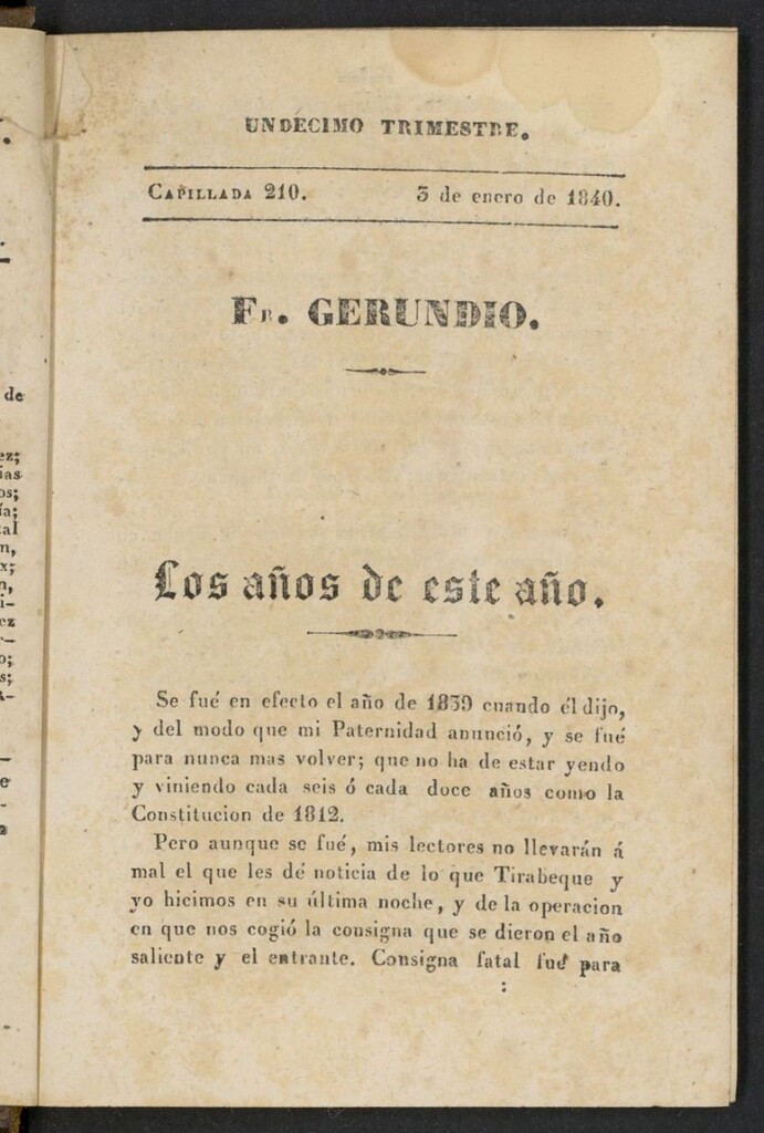 Miniatura de Fr. Gerundio: periódico satírico de política y costumbres del 3 de enero de 1840, capillada 210