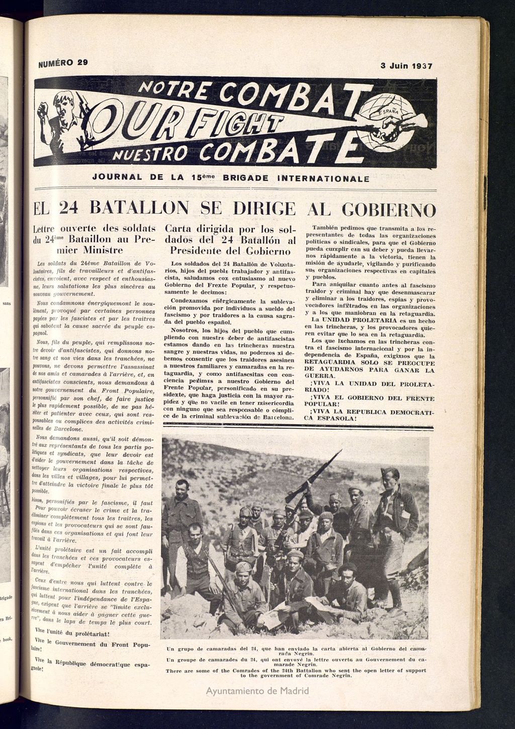 Miniatura de Notre Combat : Journal de Front en Espagne de la XVeme Brigade Internationale. 3 juin 1937
