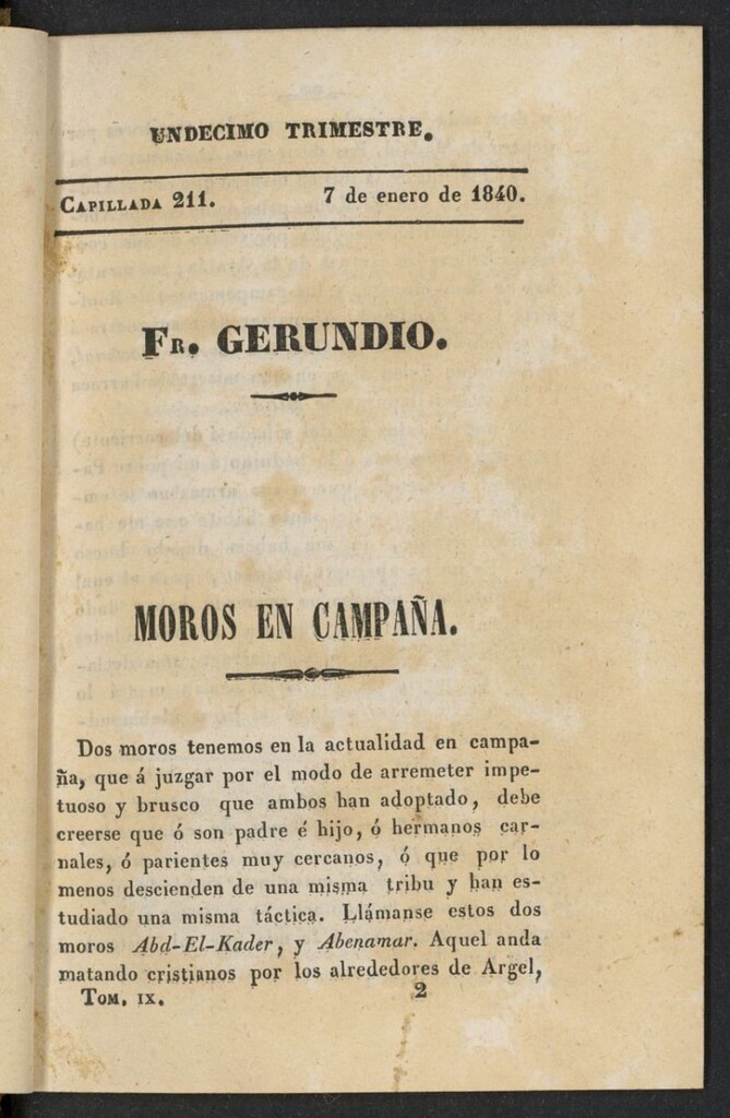 Miniatura de Fr. Gerundio: periódico satírico de política y costumbres del 7 de enero de 1840, capillada 211
