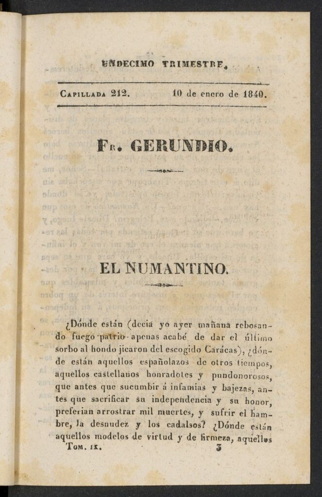 Miniatura de Fr. Gerundio: periódico satírico de política y costumbres del 10 de enero de 1840, capillada 212