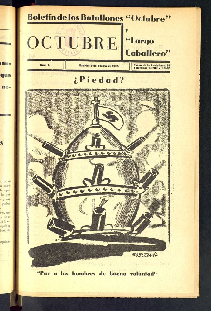 Miniatura de Octubre : boletín de los Batallones Octubre y Largo Caballero del 13 de agosto de 1936
