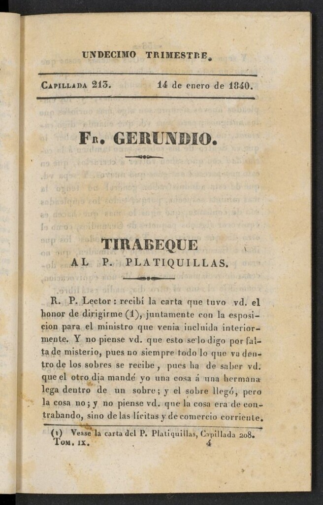 Miniatura de Fr. Gerundio: periódico satírico de política y costumbres del 14 de enero de 1840, capillada 213