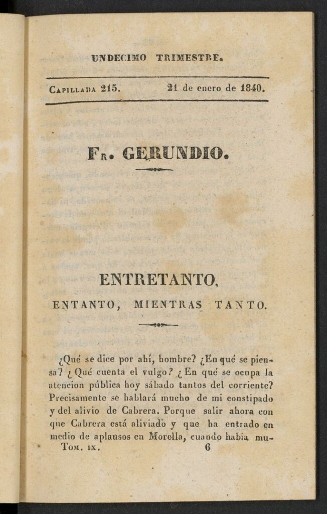 Miniatura de Fr. Gerundio: periódico satírico de política y costumbres del 21 de enero de 1840, capillada 215