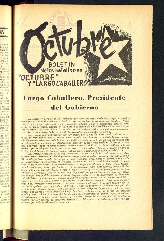 Miniatura de Octubre : boletín de los Batallones Octubre y Largo Caballero del 4 de septiembre de 1936