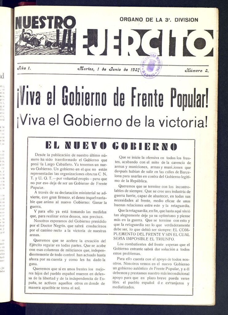 Miniatura de Nuestro ejercito : órgano de la 3ª División del 1 de junio de 1937