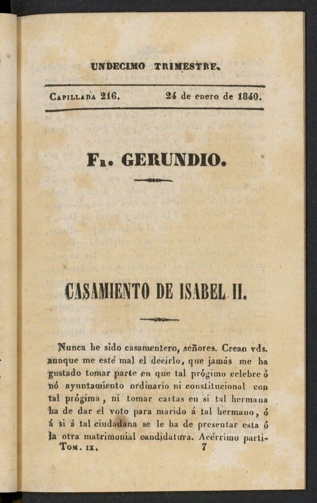 Miniatura de Fr. Gerundio: periódico satírico de política y costumbres del 24 de enero de 1840, capillada 216