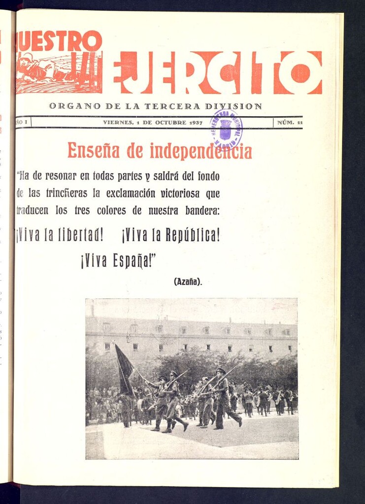 Miniatura de Nuestro ejercito : órgano de la 3ª División del 1 de octubre de 1937
