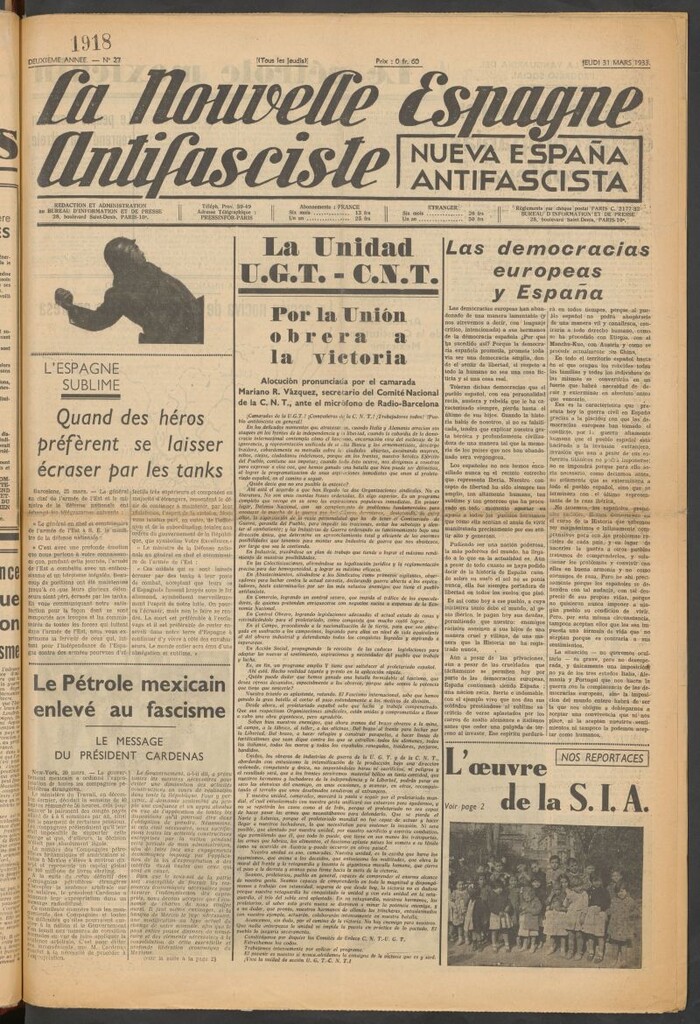 Miniatura de La Nouvelle Espagne antifasciste = Nueva España antifascista. 31 Mars, 1938