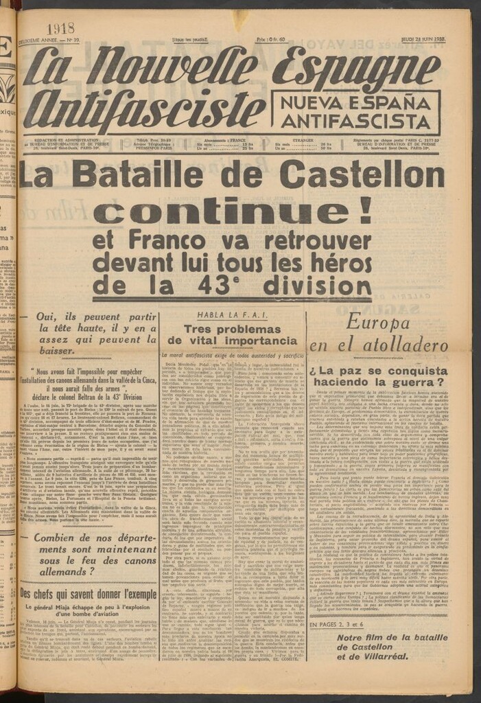 Miniatura de La Nouvelle Espagne antifasciste = Nueva España antifascista. 23 Juin, 1938