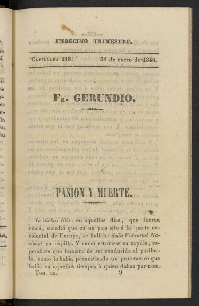 Miniatura de Fr. Gerundio: periódico satírico de política y costumbres del 31 de enero de 1840, capillada 218