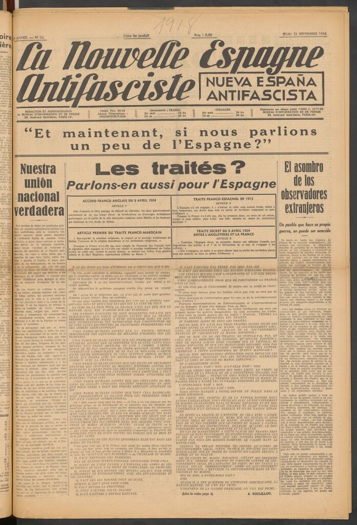 Miniatura de La Nouvelle Espagne antifasciste = Nueva España antifascista. 22 Septembre, 1938