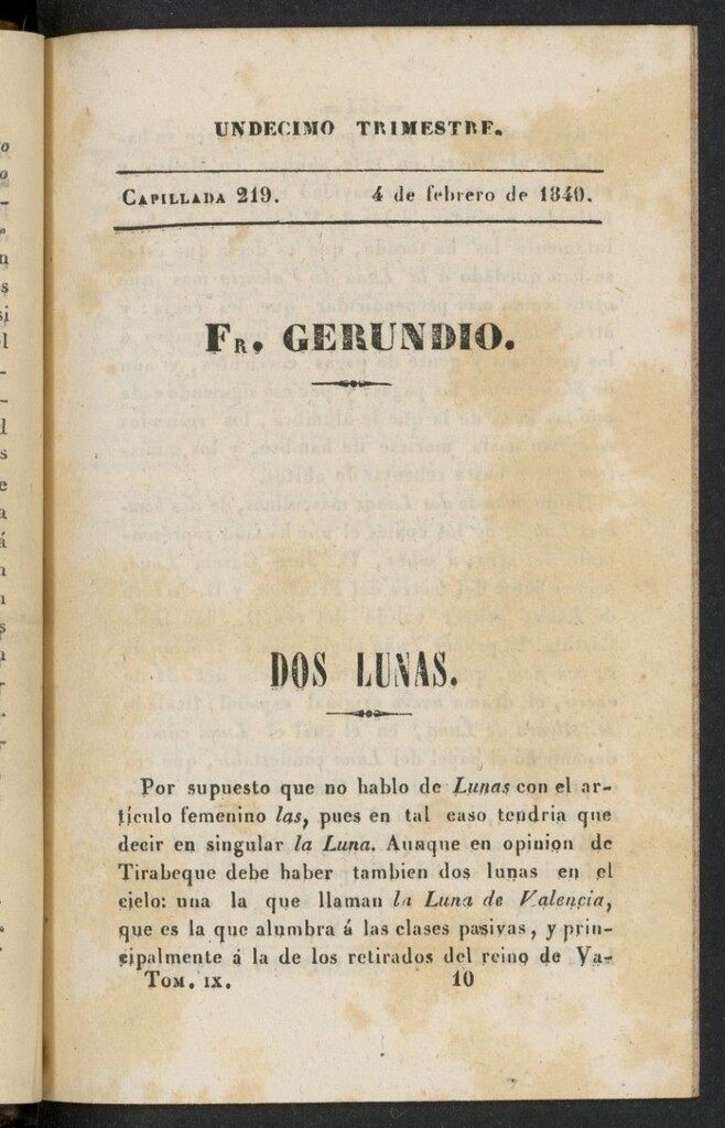 Miniatura de Fr. Gerundio: periódico satírico de política y costumbres del 4 de febrero de 1840, capillada 219