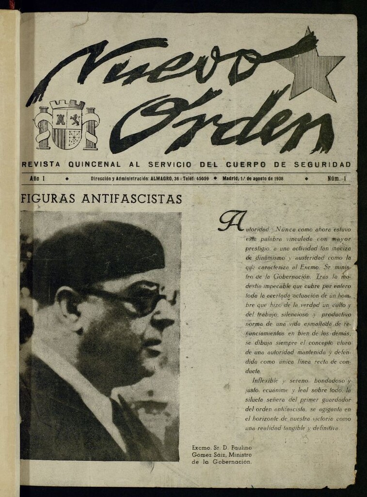 Miniatura de Nuevo orden : revista quincenal del servicio del Cuerpo de Seguridad del 1 de agosto de 1938