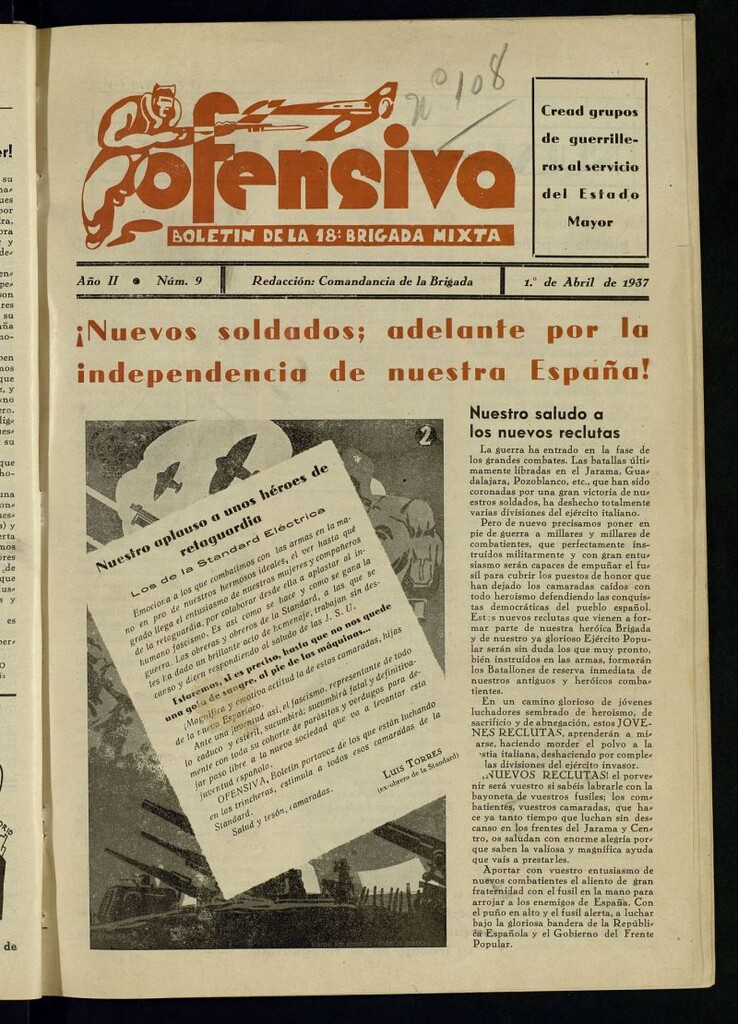 Miniatura de Ofensiva : boletín de la 18ª Brigada Mixta del 1 de abril de 1937