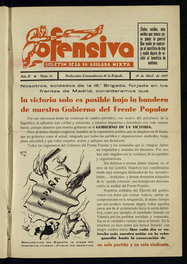 Miniatura de Ofensiva : boletín de la 18ª Brigada Mixta del 19 de abril de 1937