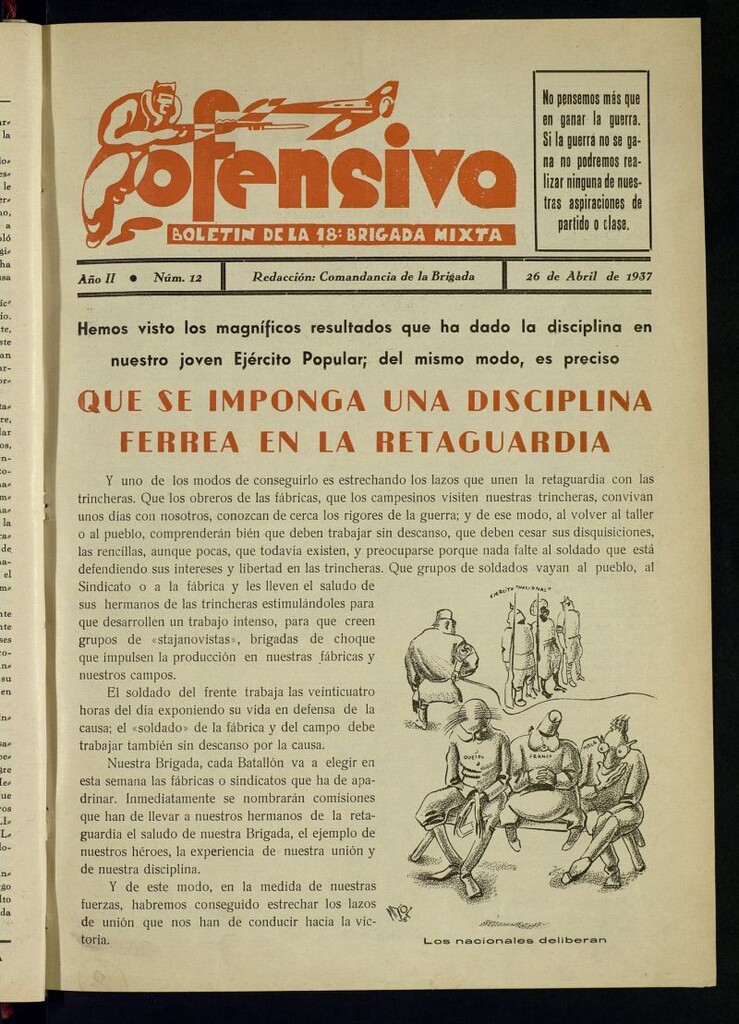 Miniatura de Ofensiva : boletín de la 18ª Brigada Mixta del 26 de abril de 1937