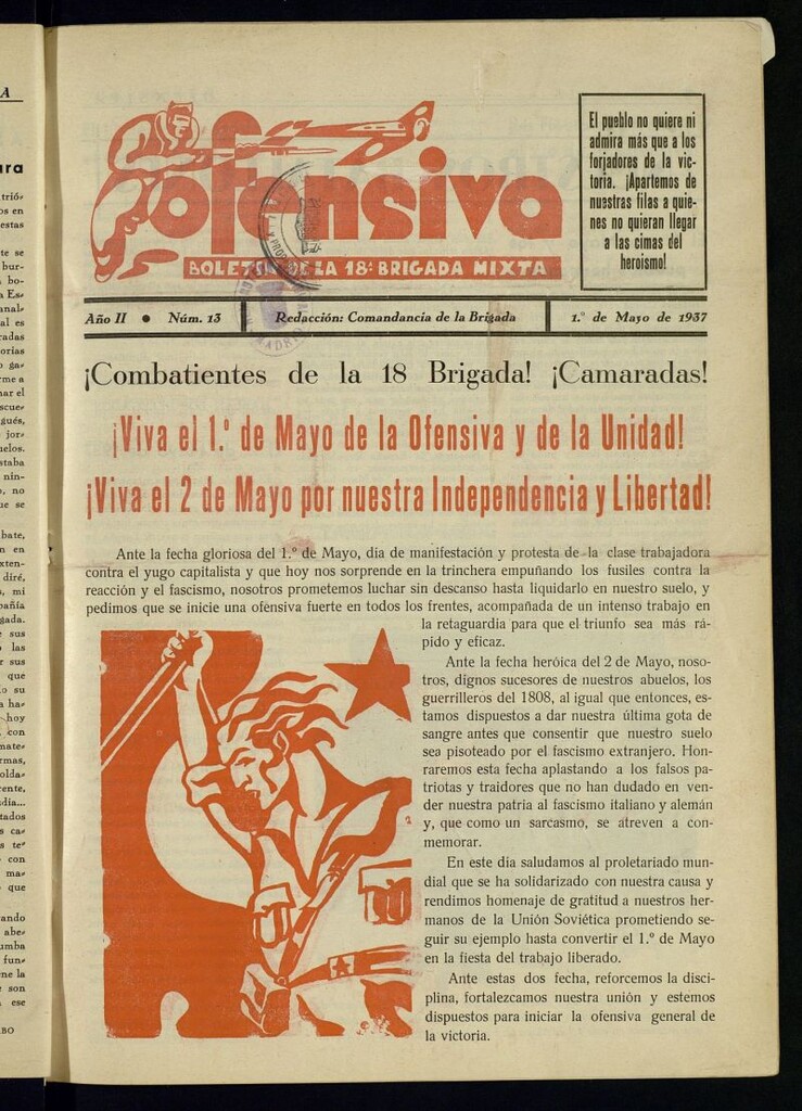 Miniatura de Ofensiva : boletín de la 18ª Brigada Mixta del 1 de mayo de 1937