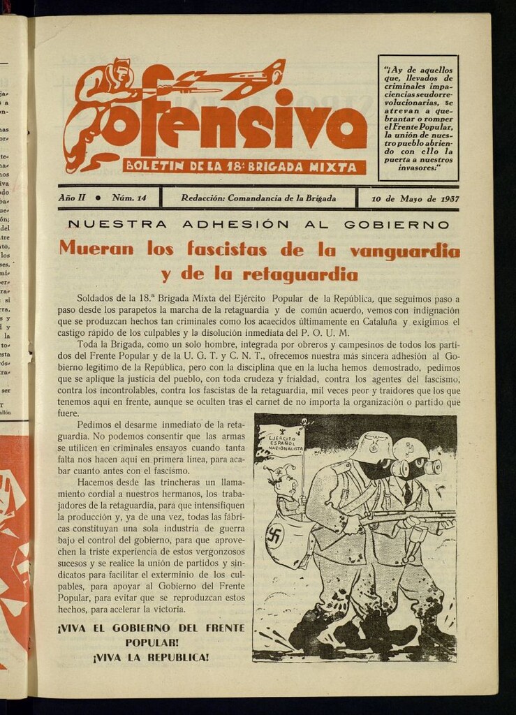 Miniatura de Ofensiva : boletín de la 18ª Brigada Mixta del 10 de mayo de 1937