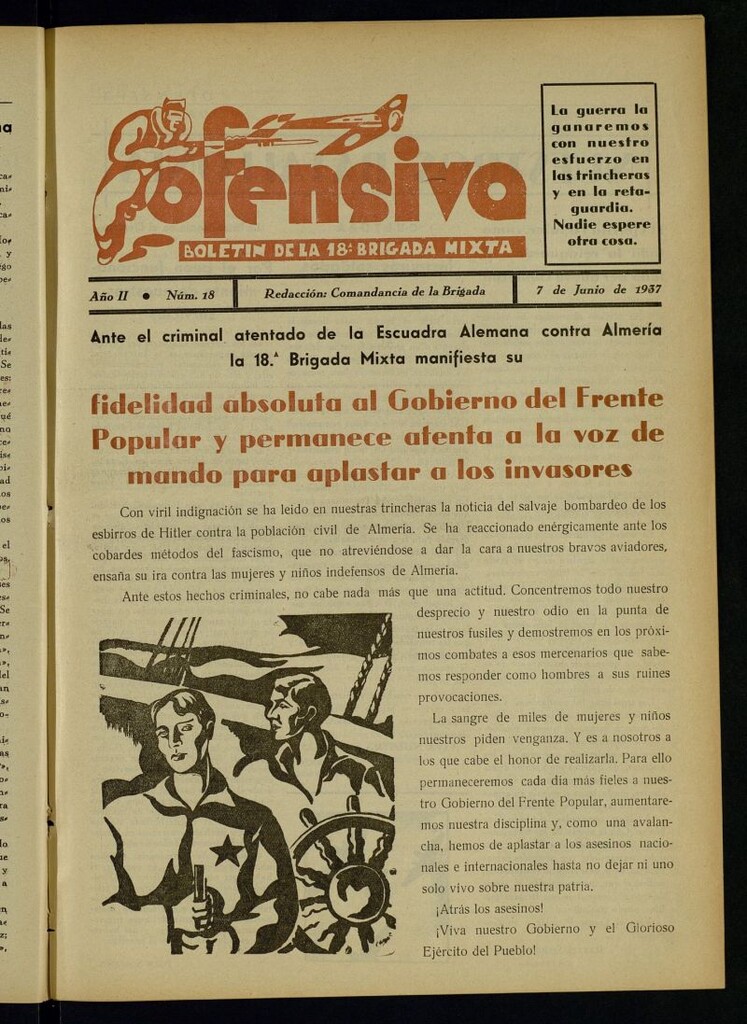 Miniatura de Ofensiva : boletín de la 18ª Brigada Mixta del 7 de junio de 1937