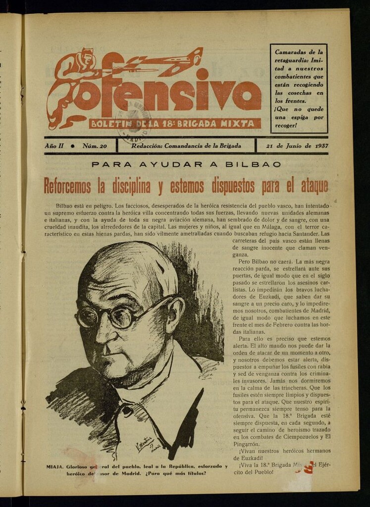 Miniatura de Ofensiva : boletín de la 18ª Brigada Mixta del 21 de junio de 1937