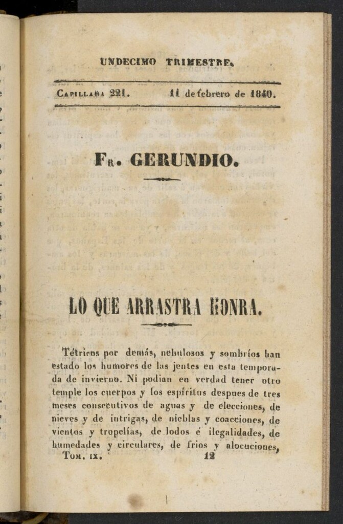 Miniatura de Fr. Gerundio: periódico satírico de política y costumbres del 11 de febrero de 1840, capillada 221
