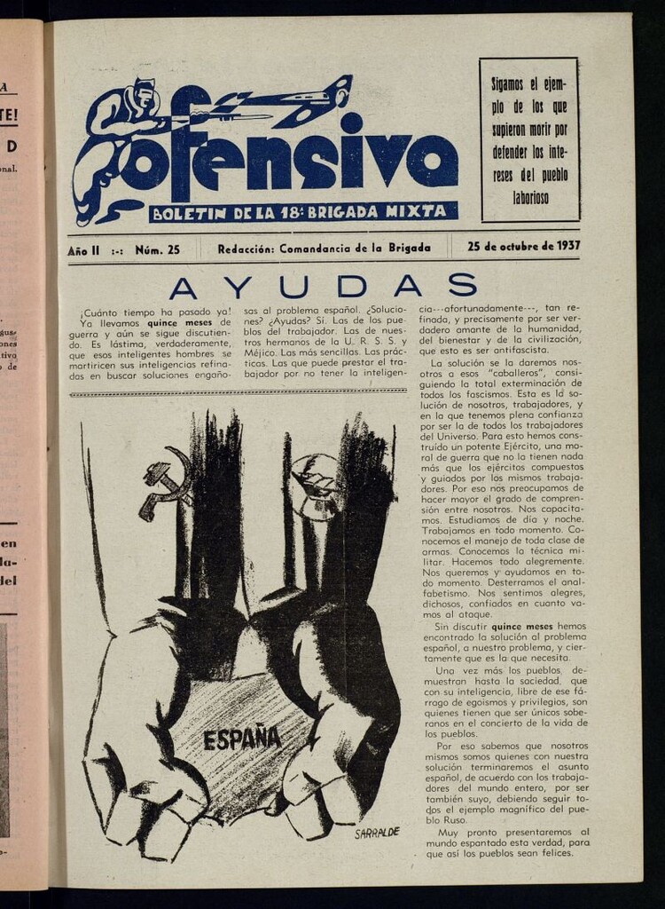 Miniatura de Ofensiva : boletín de la 18ª Brigada Mixta del 25 de octubre de 1937