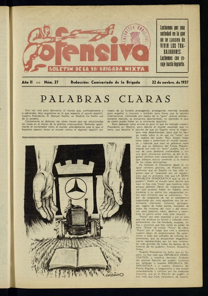 Miniatura de Ofensiva : boletín de la 18ª Brigada Mixta del 22 de noviembre de 1937