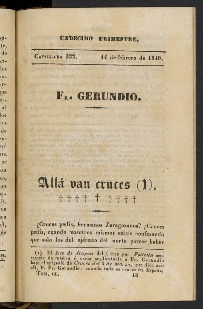 Miniatura de Fr. Gerundio: periódico satírico de política y costumbres del 14 de febrero de 1840, capillada 222