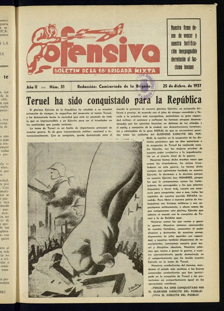 Miniatura de Ofensiva : boletín de la 18ª Brigada Mixta del 25 de diciembre de 1937