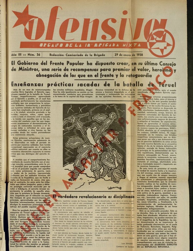 Miniatura de Ofensiva : boletín de la 18ª Brigada Mixta del 29 de enero de 1938