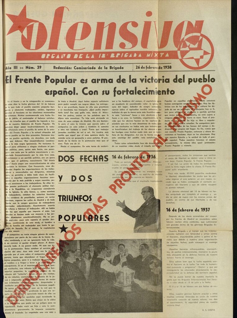 Miniatura de Ofensiva : boletín de la 18ª Brigada Mixta del 26 de febrero de 1938
