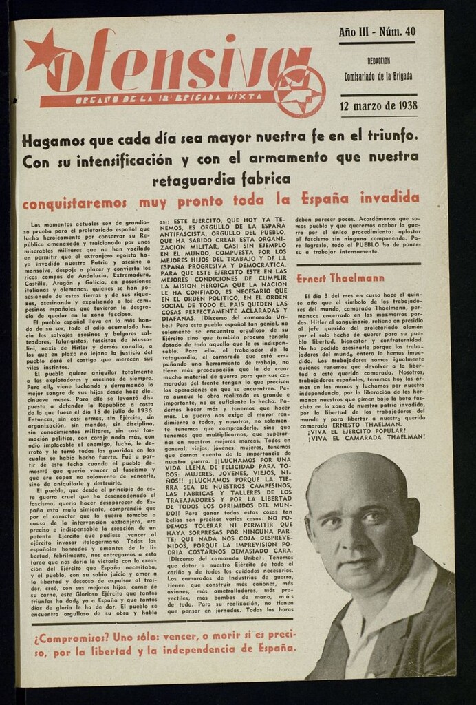 Miniatura de Ofensiva : boletín de la 18ª Brigada Mixta del 12 de marzo de 1938