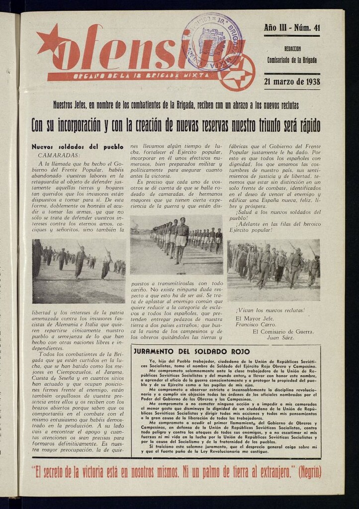 Miniatura de Ofensiva : boletín de la 18ª Brigada Mixta del 21 de marzo de 1938