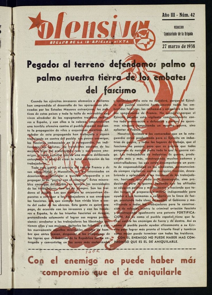 Miniatura de Ofensiva : boletín de la 18ª Brigada Mixta del 27 de marzo de1938