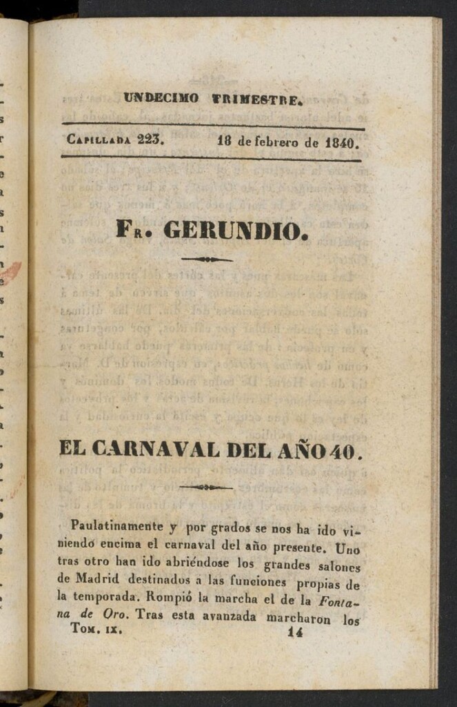 Miniatura de Fr. Gerundio: periódico satírico de política y costumbres del 18 de febrero de 1840, capillada 223
