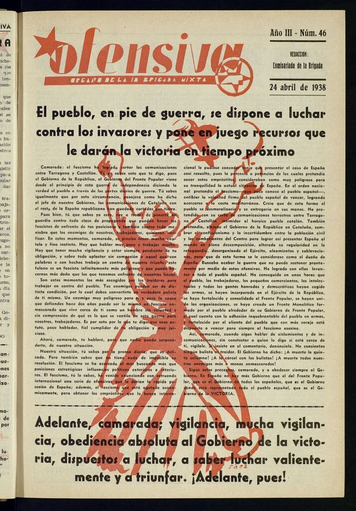 Miniatura de Ofensiva : boletín de la 18ª Brigada Mixta del 24 de abril de 1938