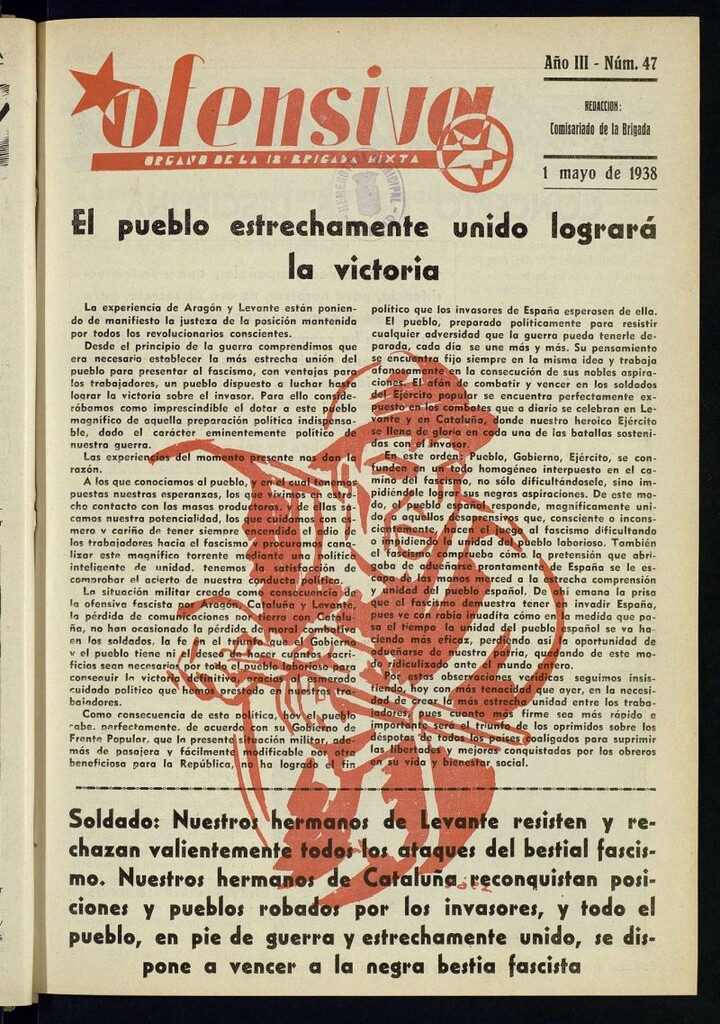 Miniatura de Ofensiva : boletín de la 18ª Brigada Mixta del 1 de mayo de 1938