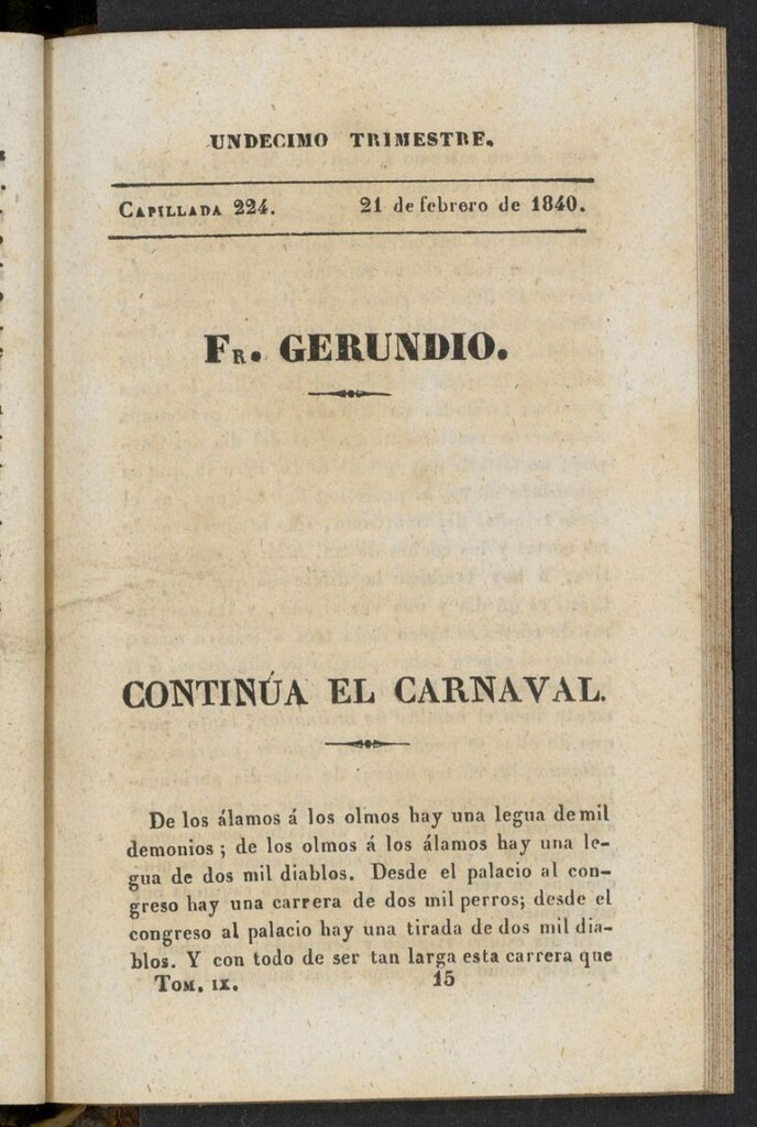 Miniatura de Fr. Gerundio: periódico satírico de política y costumbres del 21 de febrero de 1840, capillada 224